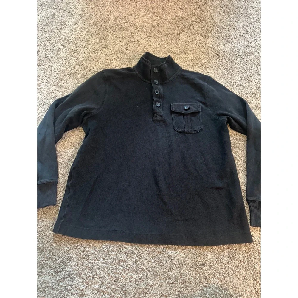 Banana Republic Mens Black Cotton Quarter Zip Henley Mock Neck Sweater Large